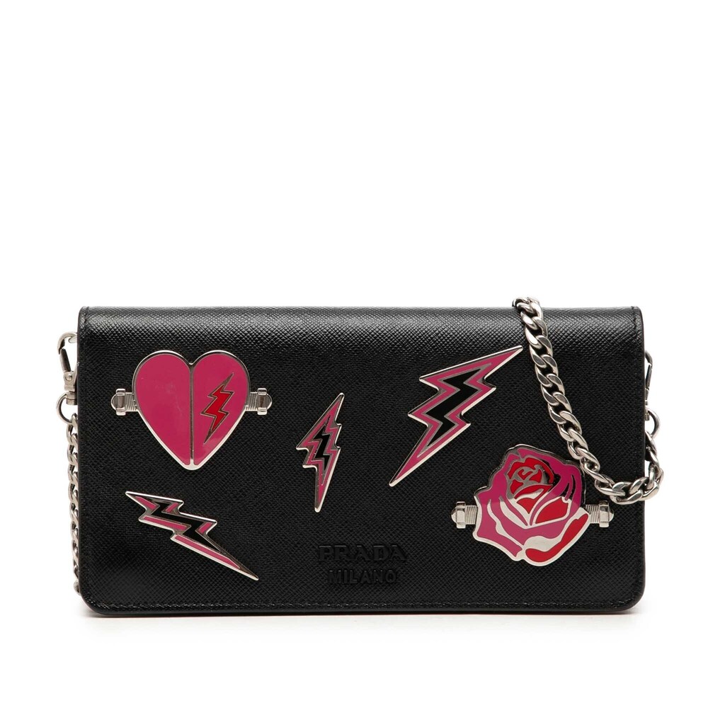 Pre-Loved Prada Saffiano Metal Applique Wallet On Chain